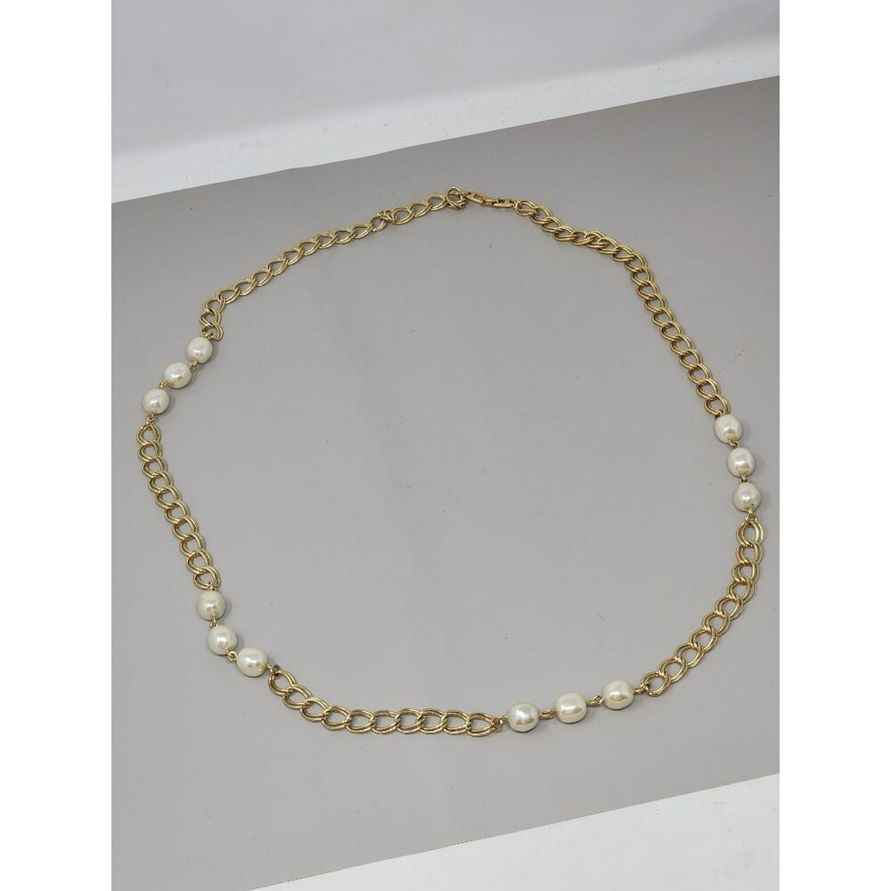 Vintage Jewelry‎ Napier Pearl Necklace Napier Faux Pearl and Gold Chain